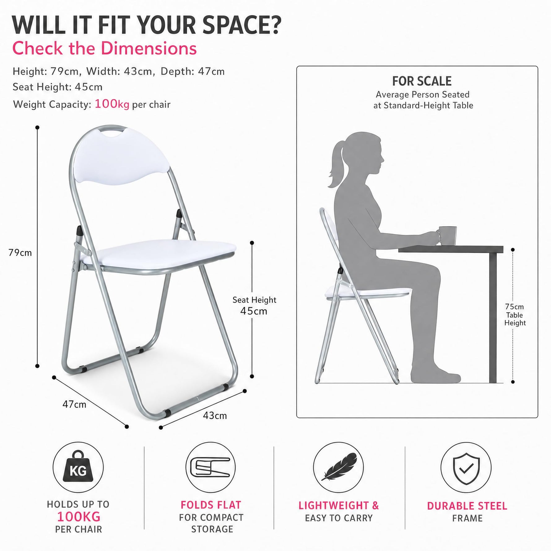 Bravich Candy Folding Chair - White
