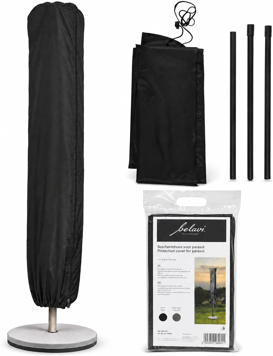 Housse de protection pour parasol de jardin Belavi, noire ou grise
