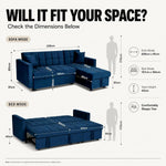Milo Blue Corner Chaise Sofa Bed with Storage - Velvet Sofa Bed & Pull Out Bed