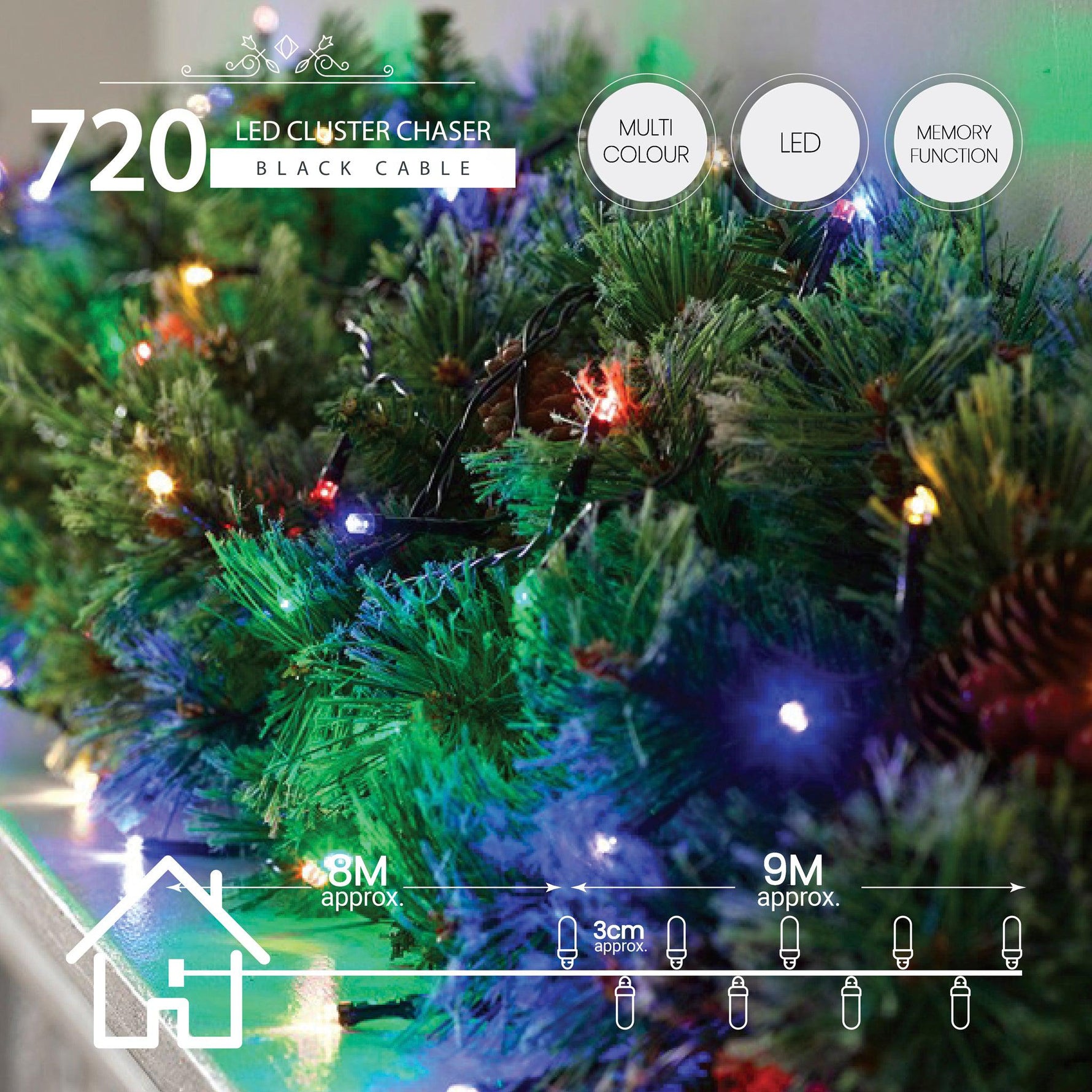 720 LED Cluster Lights - Multi Colour - 10M - Bargainia.com - 