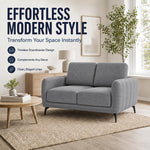 Brixton Grey Fabric Sofa, 2 Seater Linen Look Settee with Solid Wood Frame, Foam Cushions and Steel Legs