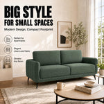 Brixton Green Linen Look Fabric 3 Seater Sofa, Modern Couch with Foam Cushions and Black Steel Legs