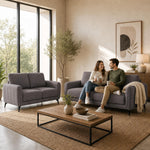Brixton Dark Brown Fabric Sofa Set, 2 Seater and 3 Seater Linen Look Settees with Solid Wood Frame and Steel Legs
