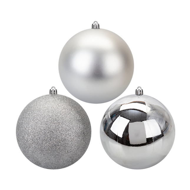 Christmas Baubles Large Silver 3 Pack 12cm