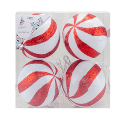 Christmas Baubles Candy Cane Red & White Baubles 4 Pack 8cm