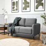 Brixton Grey Fabric Sofa, 2 Seater Linen Look Settee with Solid Wood Frame, Foam Cushions and Steel Legs