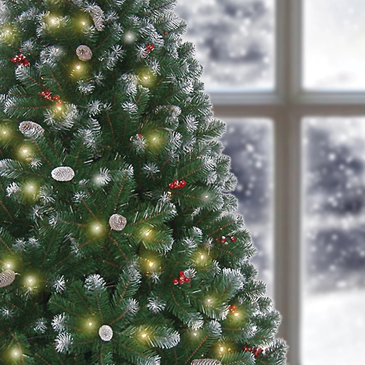 7FT Frosted Pre - Lit Berry Christmas Tree - Bargainia.com - 5025301712402 - BNS-71240