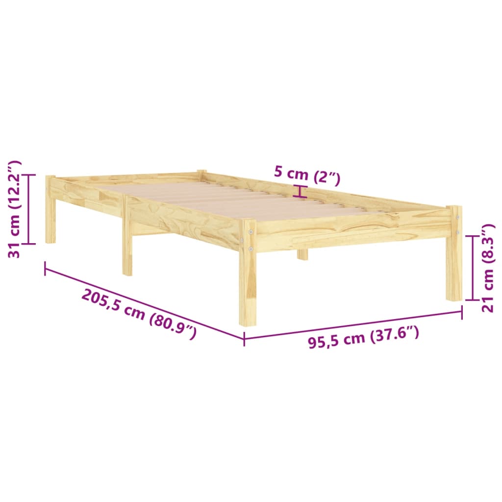 810002 vidaXL Bed Frame without Mattress Solid Wood 90x200 cm - Bargainia.com - 8720286762288 - 810002