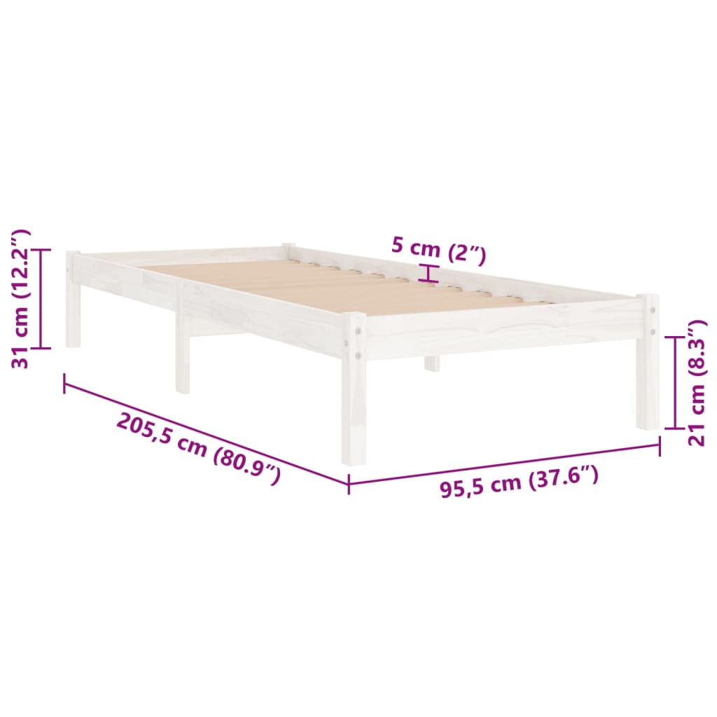 810003 vidaXL Bed Frame without Mattress White Solid Wood 90x200 cm - Bargainia.com - 8720286762295 - 810003