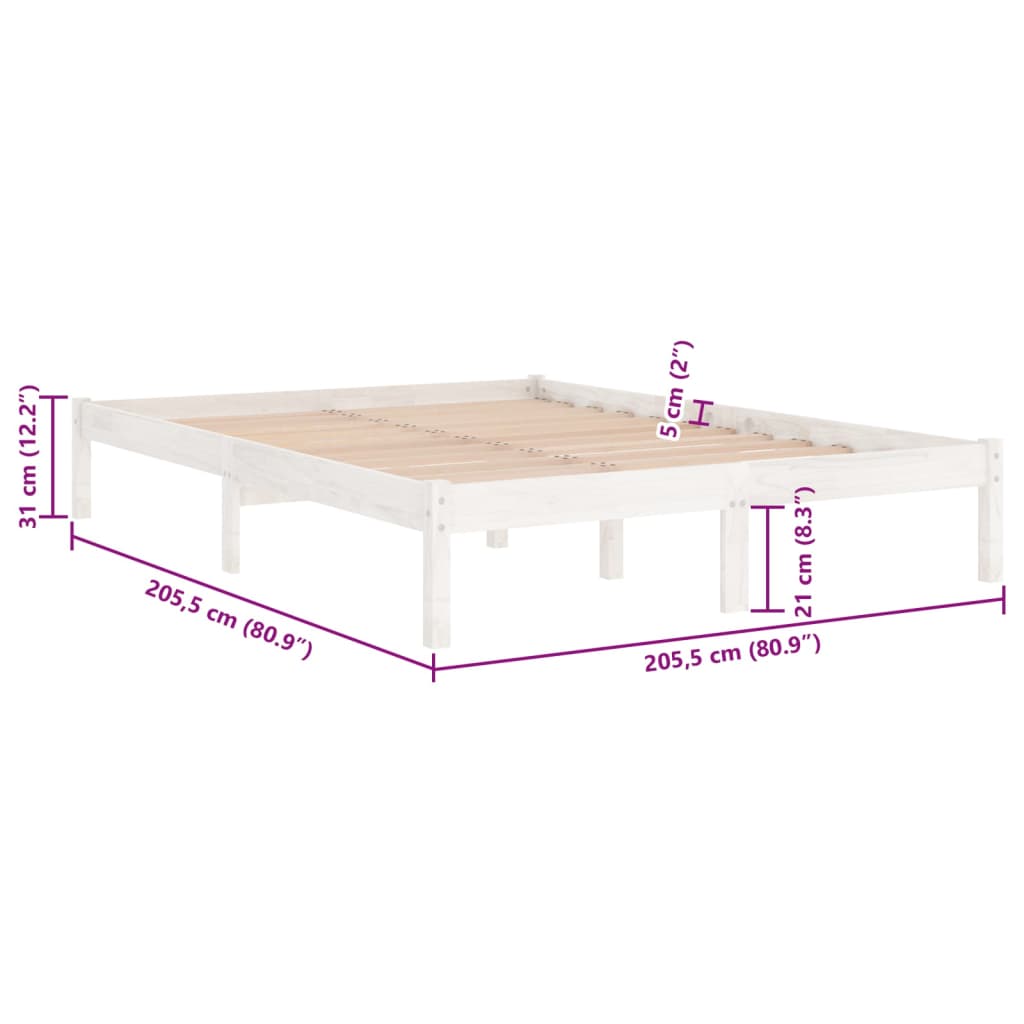 810038 vidaXL Bed Frame without Mattress White Solid Wood 200x200 cm - Bargainia.com - 8720286762646 - 810038