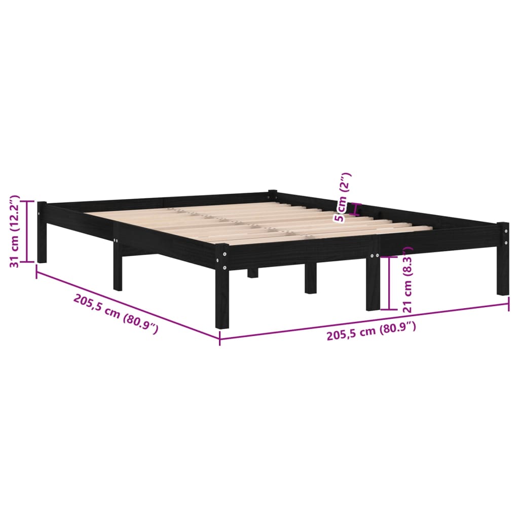 810041 vidaXL Bed Frame without Mattress Black Solid Wood 200x200 cm - Bargainia.com - 8720286762677 - 810041