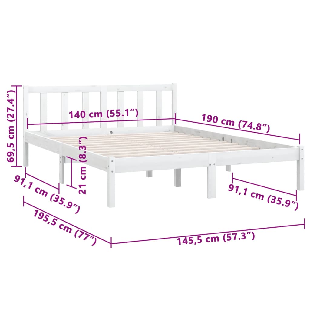 810063 vidaXL Bed Frame without Mattress White Solid Wood 140x190 cm - Bargainia.com - 8720286671405 - 810063