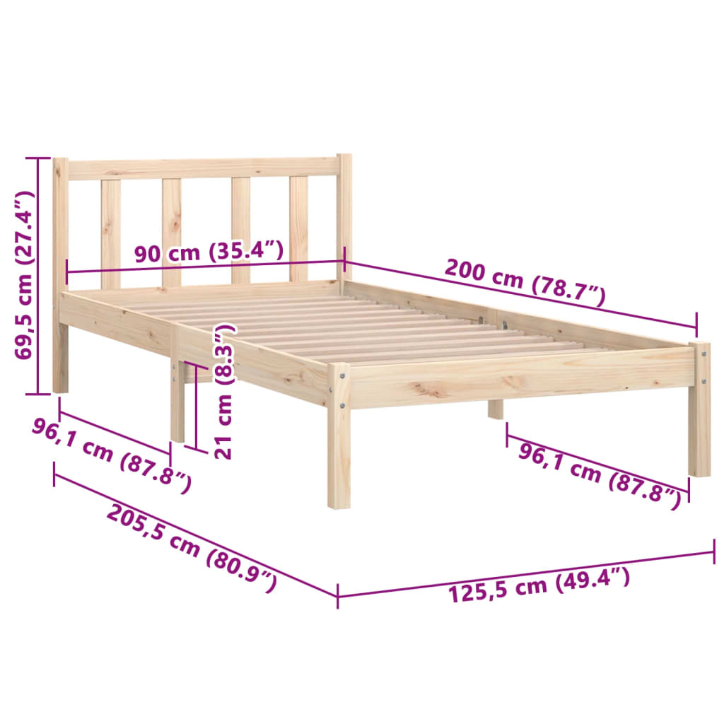 810067 vidaXL Bed Frame without Mattress Solid Wood 90x200 cm - Bargainia.com - 8720286671443 - 810067