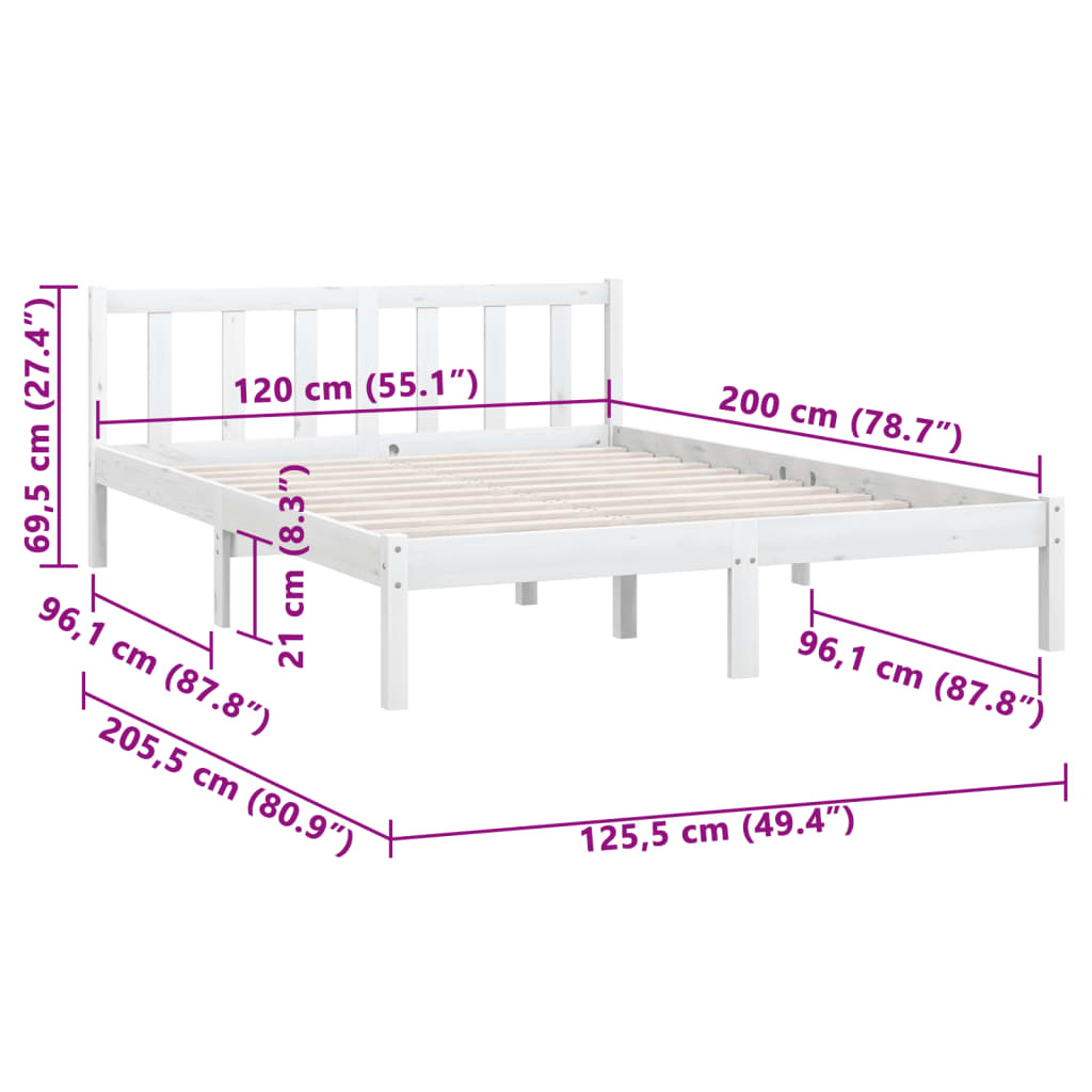 810078 vidaXL Bed Frame without Mattress White Solid Wood 120x200 cm - Bargainia.com - 8720286671559 - 810078