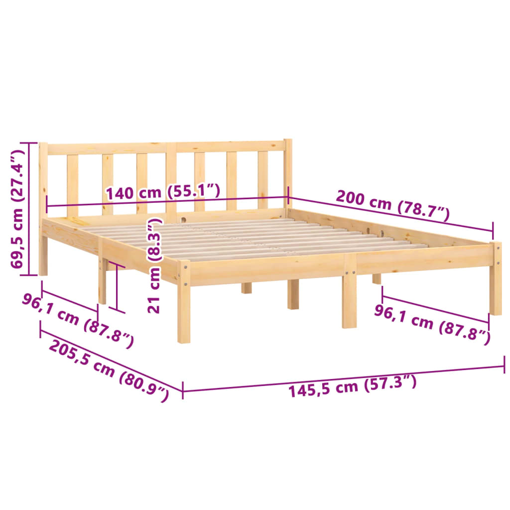 810082 vidaXL Bed Frame without Mattress Solid Wood 140x200 cm - Bargainia.com - 8720286671597 - 810082
