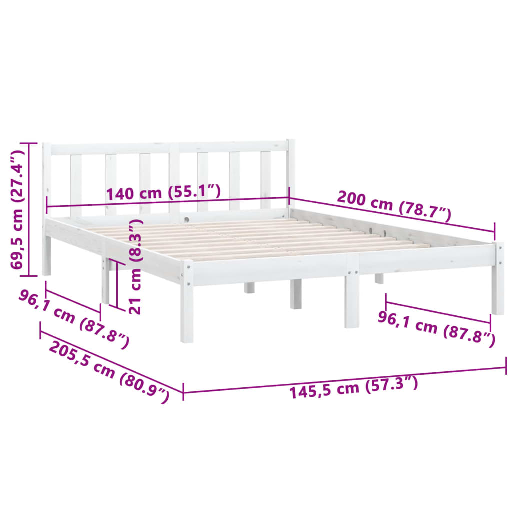 810083 vidaXL Bed Frame without Mattress White Solid Wood 140x200 cm - Bargainia.com - 8720286671603 - 810083
