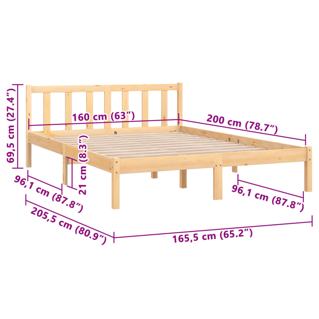 810092 vidaXL Bed Frame without Mattress Solid Wood 160x200 cm - Bargainia.com - 8720286671696 - 810092