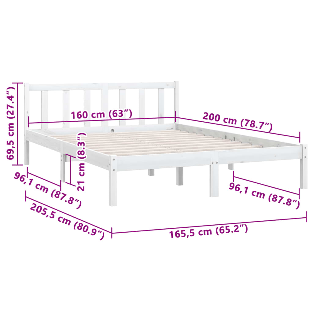810093 vidaXL Bed Frame without Mattress White Solid Wood 160x200 cm - Bargainia.com - 8720286671702 - 810093