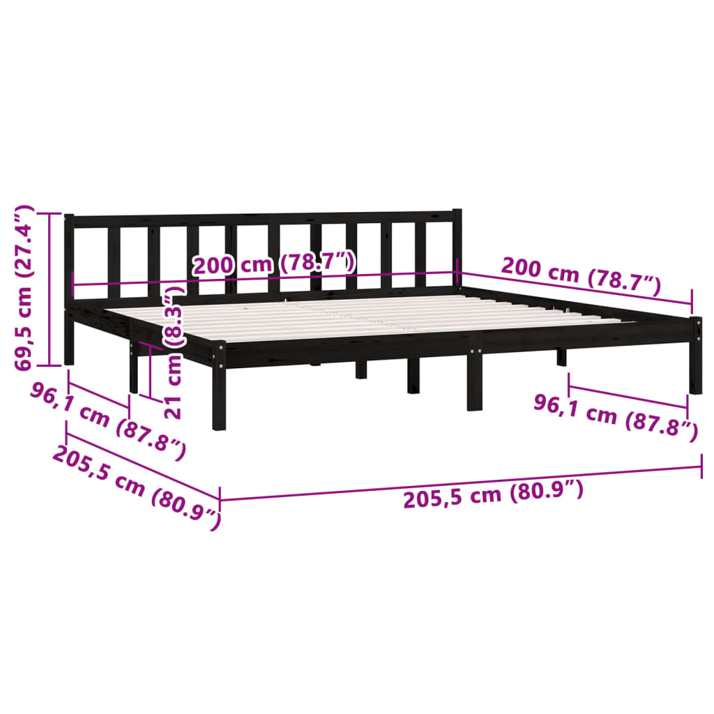 810106 vidaXL Bed Frame without Mattress Black Solid Wood 200x200 cm - Bargainia.com - 8720286671832 - 810106