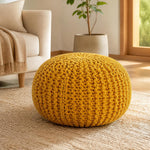 Handmade Knitted Pouffe Footstool 50cm - Yellow