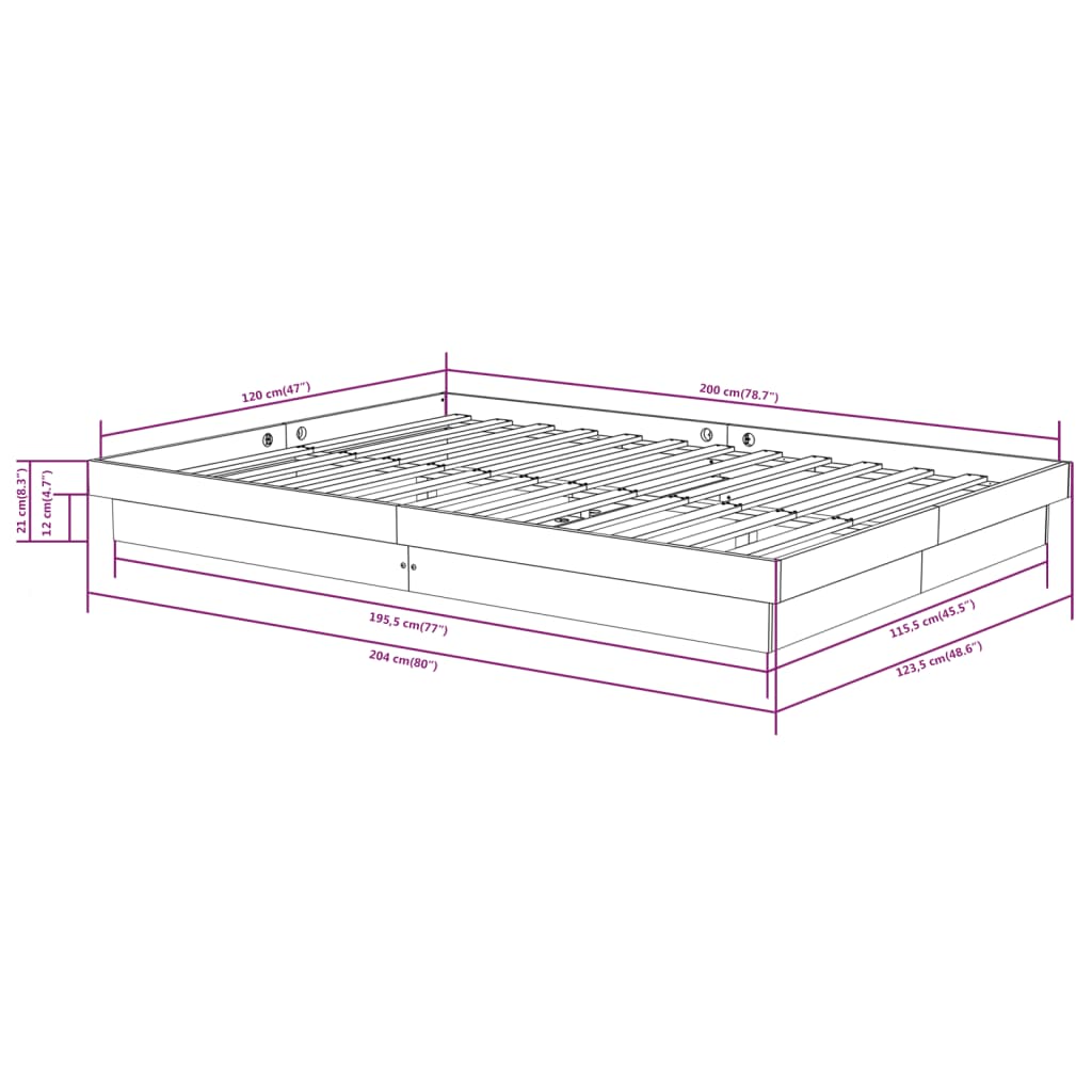 819902 vidaXL Bed Frame without Mattress Solid Wood 120x200 cm - Bargainia.com - 8720287066538 - 819902