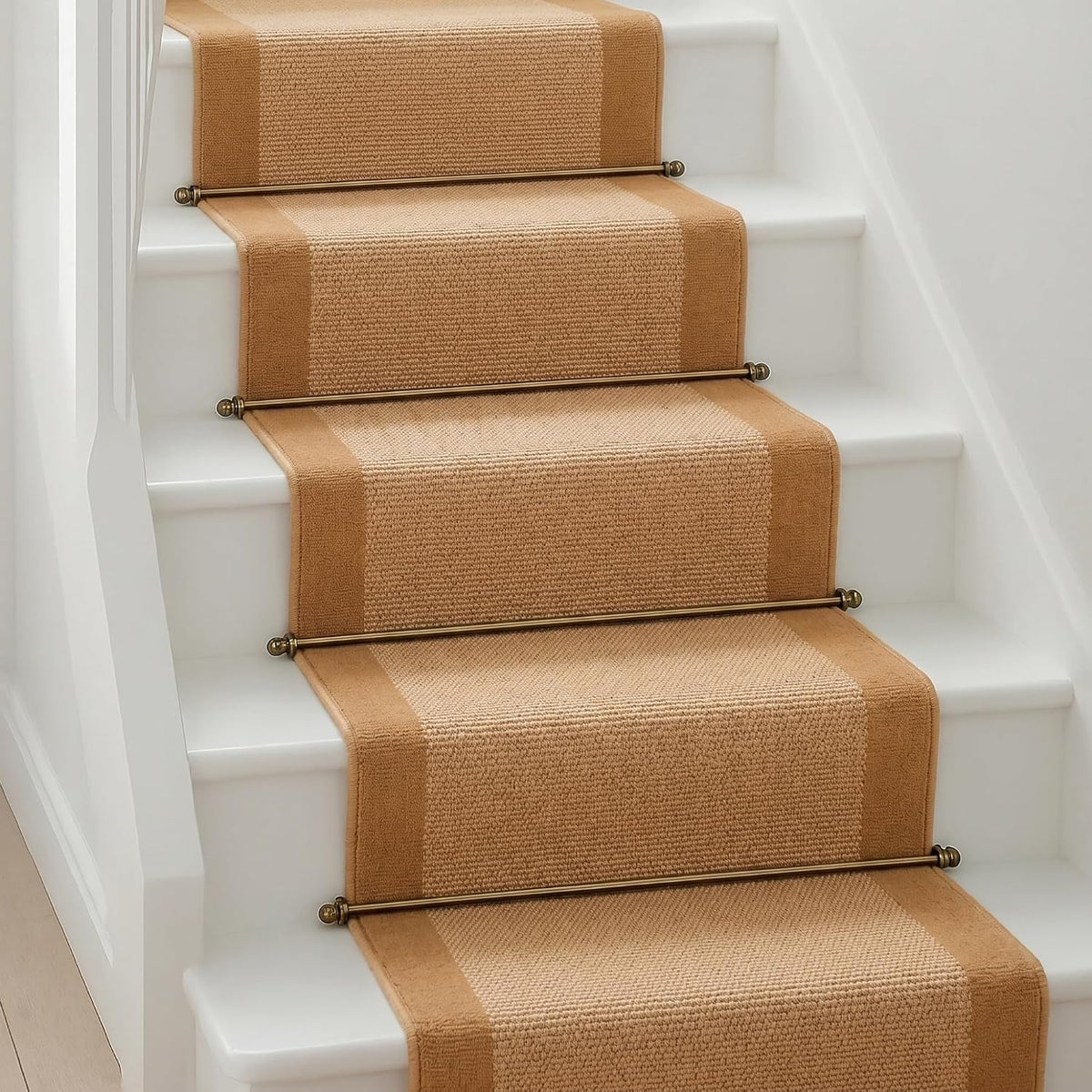 Beige Border Stair Runner, Classic Neutral Hallway Carpet Runner, Flexible Hessian Backed, 60cm Wide, Custom Length