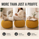 Handmade Knitted Pouffe Footstool 50cm - Yellow