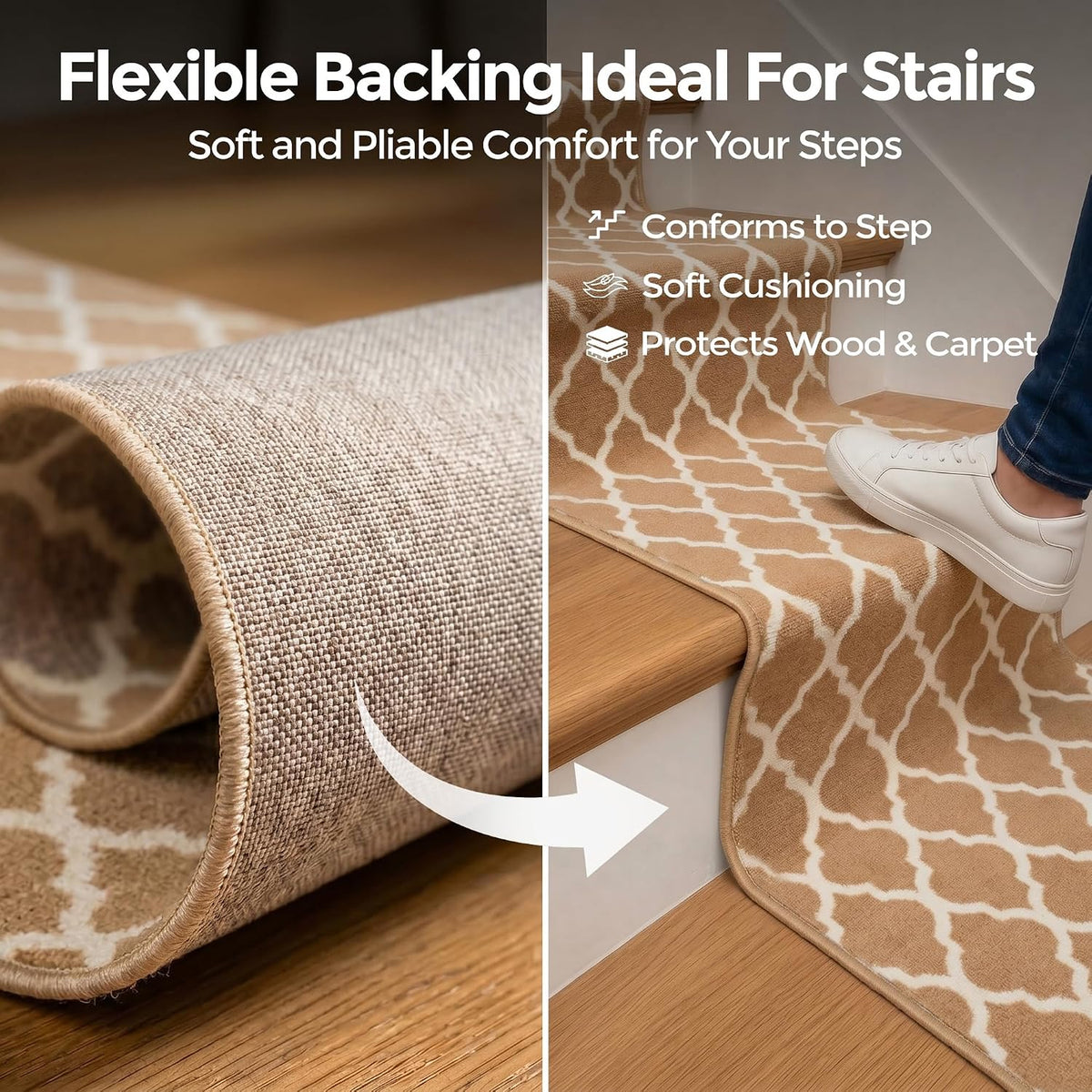 Texas Beige Trellis Stair Runner, Hessian Backed Hallway Carpet Runner, 60cm Wide, 9mm Low Pile, Custom Lengths