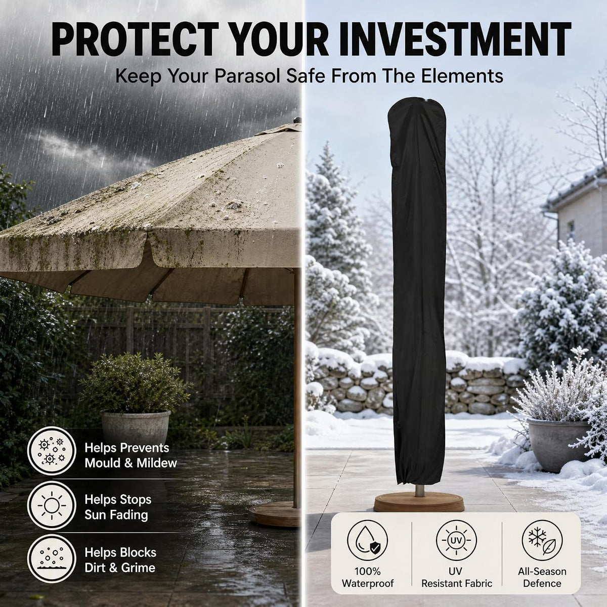 Housse de protection pour parasol de jardin Belavi, noire ou grise