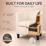 Cream Velvet Tub Chair, Stilo Compact Accent Armchair with Tufted Back, Dressing Table and Bedroom Chair