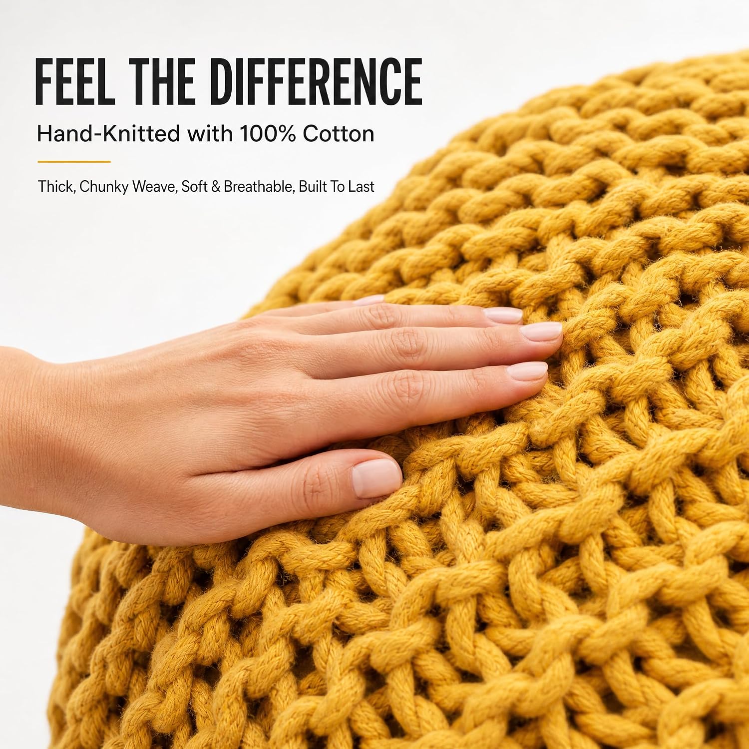 Handmade Knitted Pouffe Footstool 50cm - Yellow