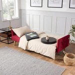 Mario Red Click Clack Sofa Bed, 3 Seater Linen Blend Settee with Guest Bed and Slanted Wooden Legs