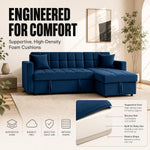 Milo Blue Corner Chaise Sofa Bed with Storage - Velvet Sofa Bed & Pull Out Bed