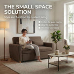 Chocolate Brown Sofa Bed, Dahlia 2 Seater Pull Out Sofa Bed, Linen Blend Sleeper Sofa with Double Sleeping Area