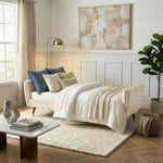 Victoria Velvet Sofa Bed, Cream, 3 Seater Click Clack Double Sofa Bed with Split Back and Gold Legs