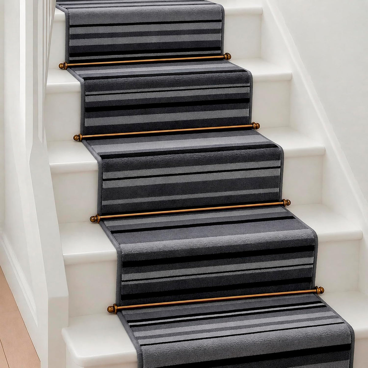 Texas Grey Lines Striped Stair Runner, Hessian Backed Hallway Runner, Grey and Charcoal, Low 9mm Pile, Custom Lengths