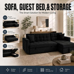 Milo Black Corner Sofa Bed with Storage - Velvet Sofa Bed & Pull Out Bed