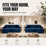 Milo Blue Corner Chaise Sofa Bed with Storage - Velvet Sofa Bed & Pull Out Bed
