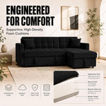 Milo Black Corner Sofa Bed with Storage - Velvet Sofa Bed & Pull Out Bed
