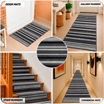 Texas Grey Lines Striped Stair Runner, Hessian Backed Hallway Runner, Grey and Charcoal, Low 9mm Pile, Custom Lengths