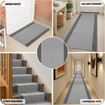 Texas Grey Border Stair Runner, Silver Grey and Charcoal Hessian Backed Hallway Runner, Low 9mm Pile, Custom Lengths