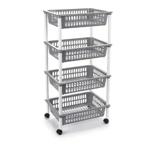 4 Tier Basket Pantry Storage Trolley - Light Grey-8435421806900-Bargainia.com