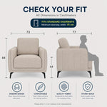 Brixton Cream Linen Look Fabric Armchair, Modern Accent Chair with Solid Wood Frame and Black Steel Legs