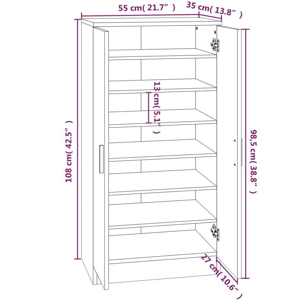 Shoe Cabinet Black 55x35x108 cm Engineered wood