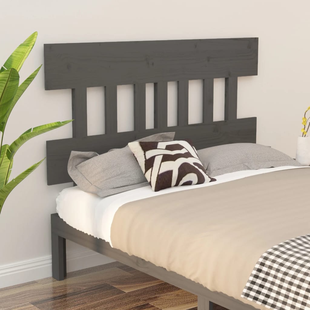 Bed Headboard Grey 123.5x3x81 cm Solid Wood Pine