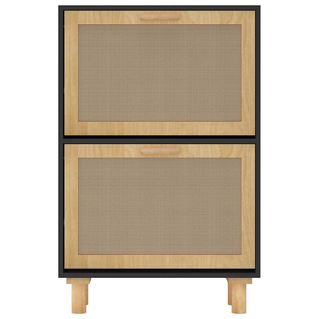 Shoe Cabinet Black 52x25x80 cm Engineered Wood&Natural Rattan