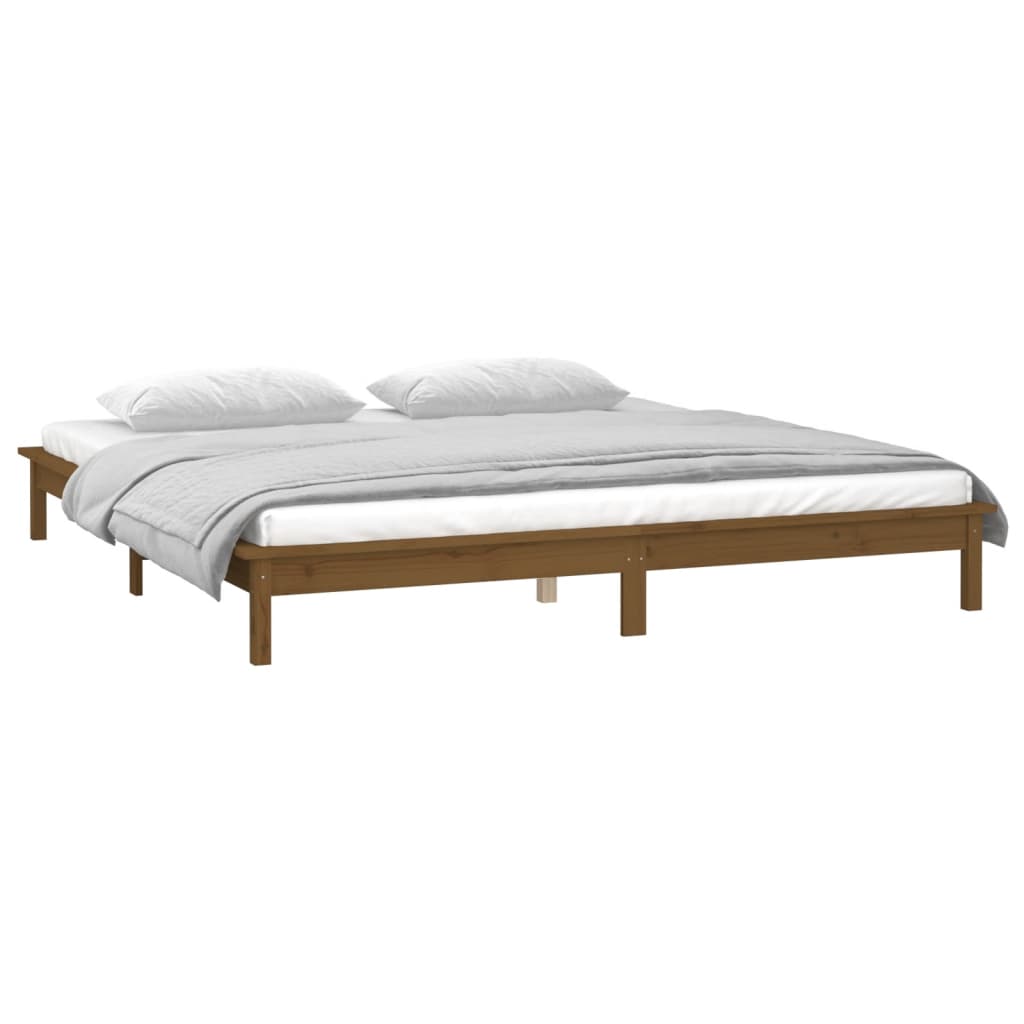 LED Bed Frame without Mattress Honey Brown 140x190 cm Solid Wood