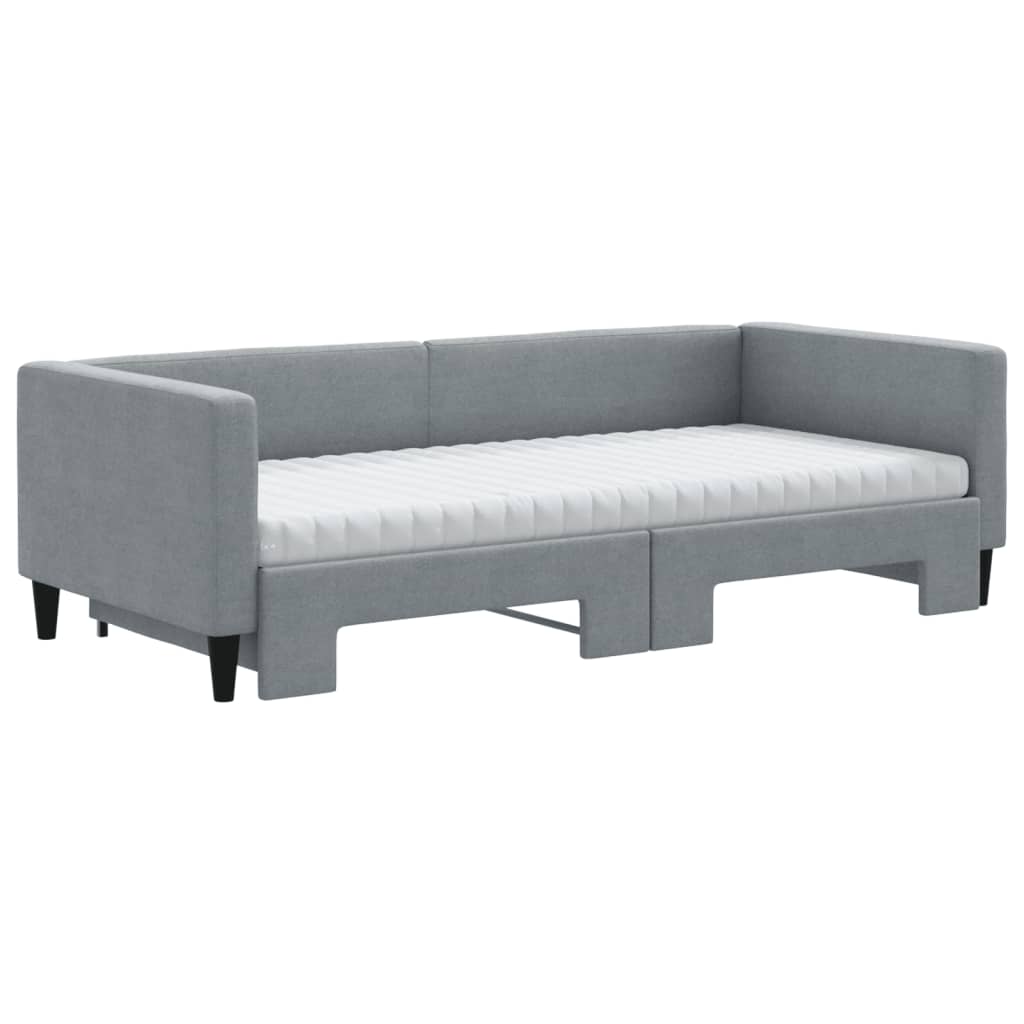 Daybed with Trundle and Mattresses Light Grey 90x190 cm Fabric