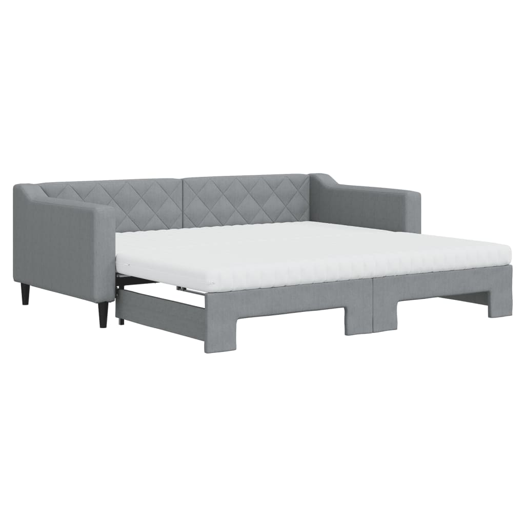 Daybed with Trundle and Mattresses Light Grey 90x190 cm Fabric