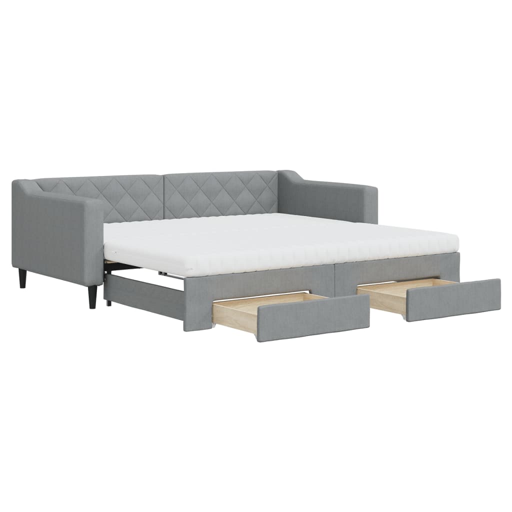 Daybed with Trundle and Drawers Light Grey 90x190 cm Fabric